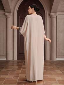 Graceveil Đầm nữ cổ chữ V dáng rộng thanh lịch xẻ tà cho mùa hè - Màu be - Xem 4