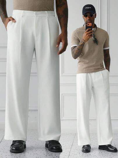 HUEFORM Pantalones rectos casuales para hombre con bolsillos laterales, color blanco, para primavera/verano