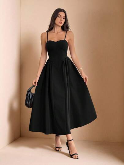 SHEIN Tall Đầm dài thướt tha hai dây thanh lịch dành cho nữ, phù hợp cho mặc hàng ngày, hẹn hò, đi chơi, hộp đêm, tiệc tùng, mùa thu, đầm hè cho nữ, đầm dự tiệc trà.