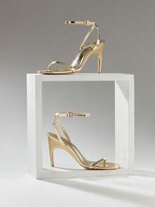 SHUZIA Women's Elegant Minimalist Square Toe Ankle Strap Stiletto Heel Sandals Summer Shoes - Gold - View 6