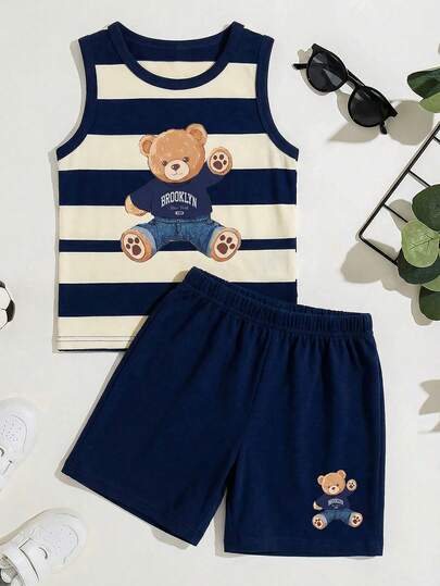 男童休闲简约短袖套装（2件套），适合春夏穿着