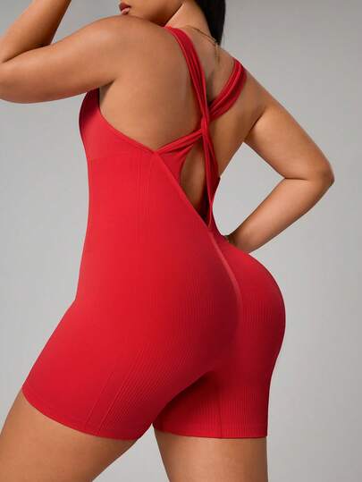 Rhythm Era 大码女士无缝露背性感运动连体裤