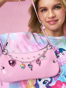 My Little Pony X SHEIN 时尚甜美锌合金包包挂件、钥匙扣、吊坠、纪念品、收藏品，可用于送礼，也可用于钱包、书包、背包、汽车配件等，心形吊坠 - 彩色 - 查看 3