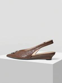 MOTF PREMIUM Giày lười nữ thanh lịch, kiểu dáng hở gót, trang trí kim loại, thích hợp đi làm hàng ngày, dịp Giáng sinh. - màu nâu - Xem 4