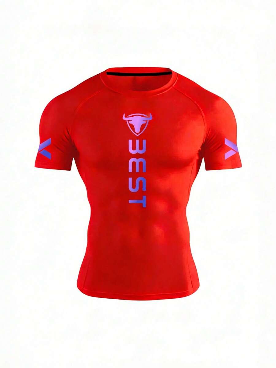 Manfinity Sport Corelite Áo thun thể thao tay ngắn raglan in chữ dành cho nam - Đỏ - Xem 1