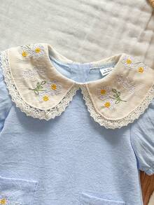Vintaside Kids Đầm thêu hoa cho bé gái sơ sinh, phong cách đồng quê thanh lịch, đa năng, dễ thương, thích hợp cho mùa xuân/hè, chất liệu mềm mại. - Màu xanh lam - Xem 6