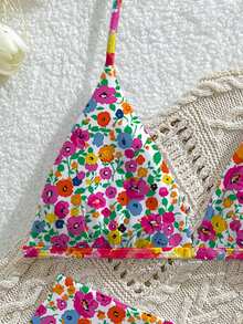 Bộ đồ bơi cho bé gái tuổi teen, kiểu dáng thường ngày, dễ thương, in họa tiết hoa ngẫu nhiên, chất liệu vải dệt kim, áo yếm điều chỉnh được và quần tam giác, 2 món, có thể mặc hai mặt, thích hợp cho mùa hè, đi biển, hồ bơi, tiệc tùng và kỳ nghỉ. - Nhiều màu - Xem 7