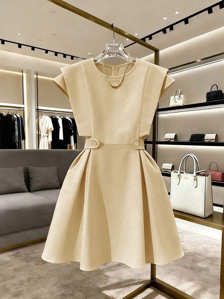 GlowEve Elegante abito corto da donna adatto per vacanze romantiche, lavoro e uso quotidiano - Cachi - Visualizzare 1