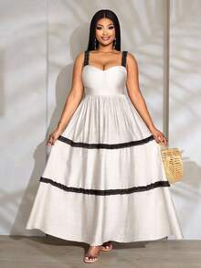 SOLERSUN Đầm maxi nữ cỡ lớn mùa xuân hè màu trơn thời trang thường ngày thanh lịch phong cách Hawaii Boho không tay dáng chữ A thắt eo phối màu tương phản, thích hợp cho du lịch bụi, thường ngày, dễ phối đồ, dạo chơi, du lịch biển, hẹn hò bãi biển, kỳ nghỉ, trà chiều, trang phục đồng quê biển, đầm kín đáo cho nữ, quần áo Boho nữ, quần áo phương Tây cho nữ, quần áo Hawaii cho nữ. - Màu be - Xem 1