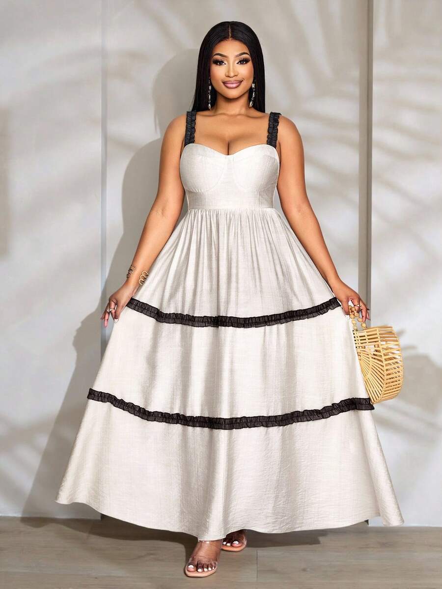 SOLERSUN Đầm maxi nữ cỡ lớn mùa xuân hè màu trơn thời trang thường ngày thanh lịch phong cách Hawaii Boho không tay dáng chữ A thắt eo phối màu tương phản, thích hợp cho du lịch bụi, thường ngày, dễ phối đồ, dạo chơi, du lịch biển, hẹn hò bãi biển, kỳ nghỉ, trà chiều, trang phục đồng quê biển, đầm kín đáo cho nữ, quần áo Boho nữ, quần áo phương Tây cho nữ, quần áo Hawaii cho nữ. - Màu be - Xem 1