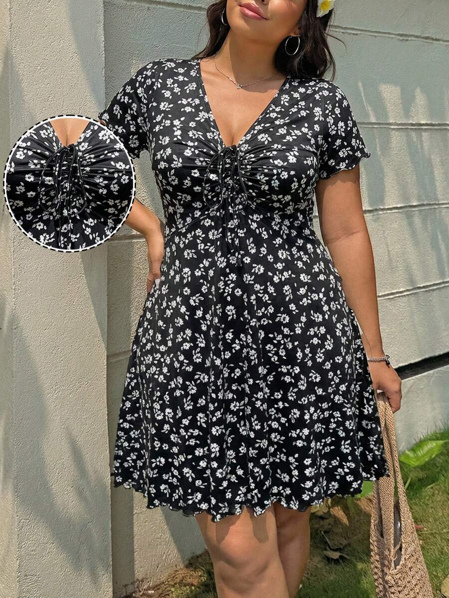 GalTyme Plus Size Casual Ditsy Floral Dress - Multicolor - View 1
