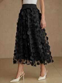 Aveloria Rosie Apricot Mesh Layered Cutout A-Line Skirt, Waist Cinching Elegant Design, Romantic French Style Suitable For Dates And Parties - Black - View 2