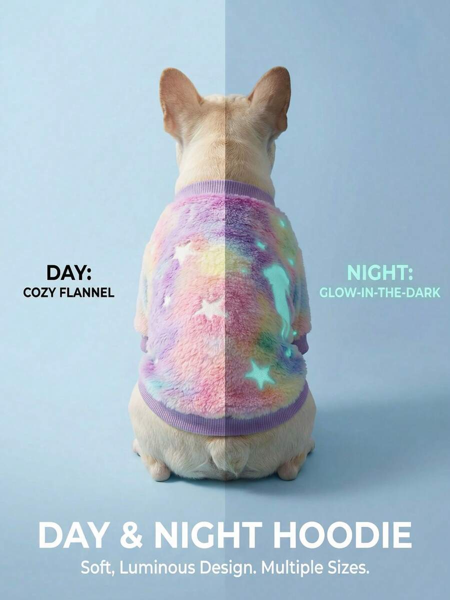 PETSIN 1pc Colorful Unicorn Glow-In-The-Dark Fleece Pet Sweatshirt - Multicolor - View 1