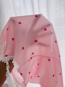 CottageSlumber Pink Women's Nightgown With Heart, Fine Rib Texture, Silk Contrast Lace, Romantic Spaghetti Strap Dress - Pink - View 9