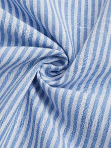 Sweetra Bộ đồ nữ 2 món: Áo hai dây hở lưng in họa tiết kẻ sọc và quần ống rộng có dây rút, kiểu dáng thường ngày. - Xanh và trắng - Xem 9