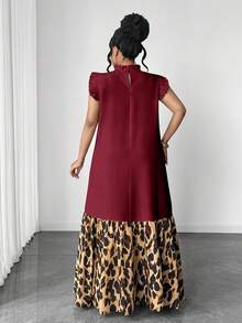 Maweii Plus Size Women Elegant Vintage Lace Patchwork Sleeveless Dress - Burgundy - View 2