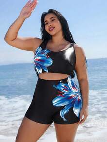 Swim SPRTY 2026新款花卉印花加大码女士连体泳衣，适合度假和冲浪 - 彩色 - 查看 2