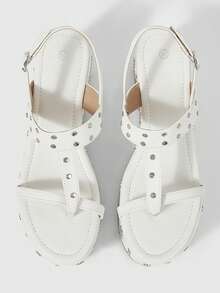 ROMWE 女士铆钉扣金属丝厚底凉鞋。 - 白色 - 查看 3