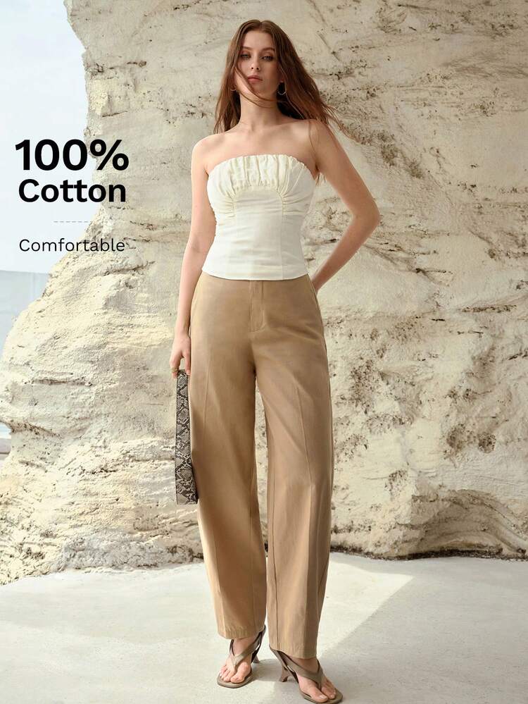 100% COTTON CROPPED CARROT PANTS, FASHIONABLE FOR EVERYDAY URBAN WEAR, SPRING/SUMMER