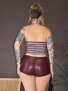 Arliah 性感深V领彩虹条纹紧身吊带背心 - 彩色 - 查看 2