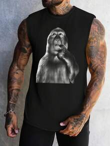 Manfinity Dauomo Camiseta de tirantes básica y casual con estampado para hombre - Negro - Ver 5