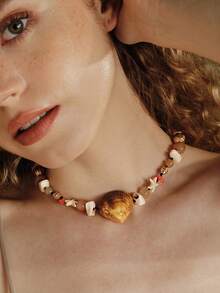 Opalesca Women's Fashion Necklace, Premium/Elegant/Noble/Everyday/Minimalist, Pearl/Crystal, Summer/Beach/Prom/Party/Vacation/Vacation, Engagement/Wedding/Commitment, Bride, Heart/Flower, Fairy/Mermaid Style (Shell-Shaped Stone Size And Quantity Are Random, Made By Length) - Multicolor - View 5