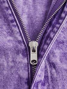 SHEIN MOD 女士纯色简约休闲牛仔背带裤 - 紫色 - 查看 3