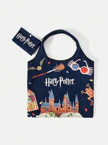 HARRY POTTER X SHEIN 1 paquete, bolso tipo chaleco de pana con estampado de rana y caramelo, de gran capacidad. - Azul Marino - Ver 3