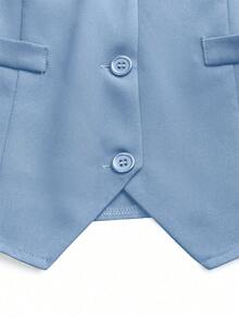 Qadelle Solid Color V-Neck Sleeveless Front Button Minimalist Fashion Vest - Baby Blue - View 6