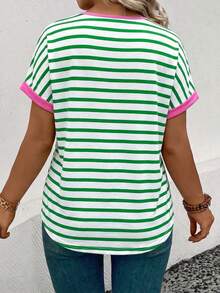 EMERY ROSE Women's Spring/Summer New Arrival Striped & Printed Color Block Design Casual Versatile Plus Size T-Shirt - Multicolor - View 2