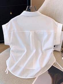 Airaco Camisa casual de mujer con manga corta, estampado de cerezas y cordón lateral - Blanco - Ver 2