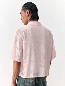 SWAVVY Áo sơ mi nam mùa hè kiểu dáng thường ngày, màu trơn, chất liệu jacquard. - Hồng - Xem 4