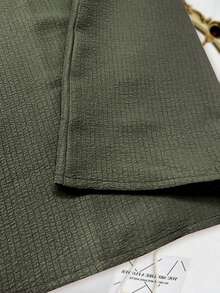 EMERY ROSE Casual Minimalist Military Green Bubble Plaid Plus Size Shirt - Green - View 6