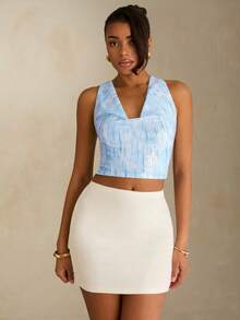 SHEIN Glamour Women's Summer Fashion Sexy Elegant Elegant Resort Style White Sequin Halter Backless Cropped Top Golf - Blue - View 5