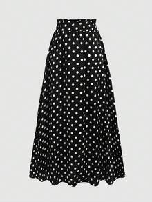 SHEIN Chân váy satin chấm bi thoải mái, ôm dáng, thích hợp mặc hàng ngày cho bé gái tuổi teen. - màu đen - Xem 4