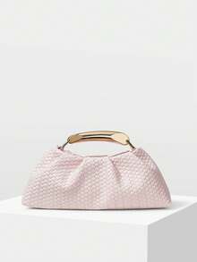MOTF PREMIUM BOLSO DE MANO DE MUJER DE PU TEJIDO CON RELIEVE, HERRAJES FINOS - Trenza rosa claro - Ver 3