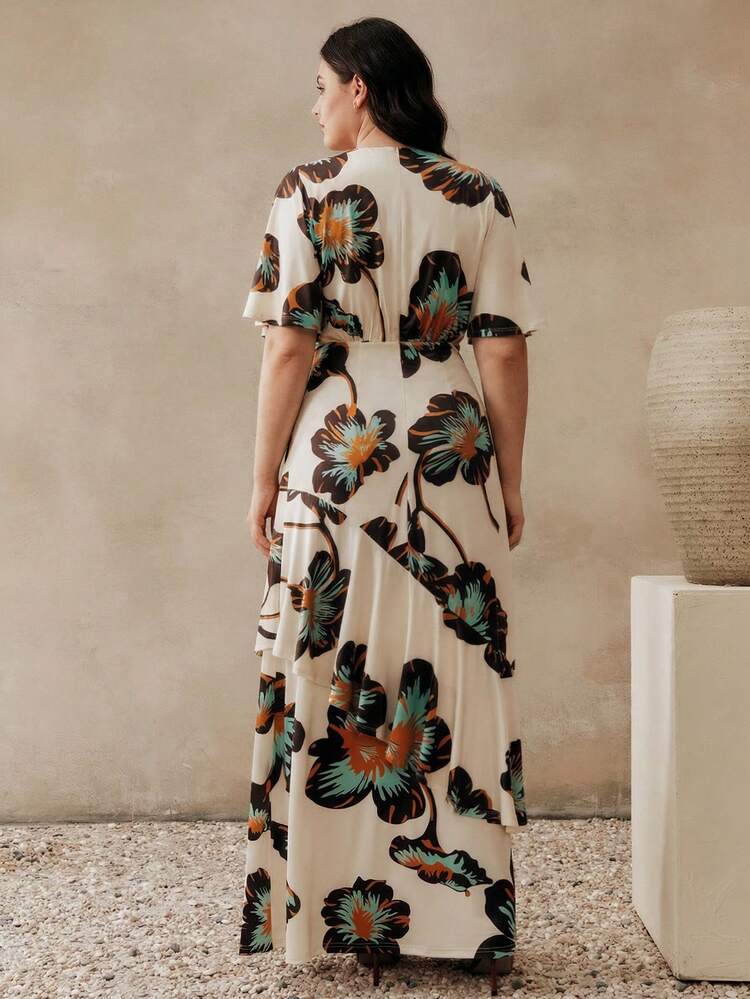 Floral Print Cinched Waist Loose Dress, Beach Outfits For Plus Size Women, Summer Dresses For Women, Elegant Dresses, Holiday Outfits