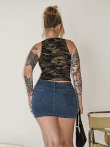 Arliah 女士四季皆宜的夏季和秋季街头服饰外出迷彩图案缺口修身吊带背心 - 彩色 - 查看 2