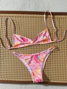 Swim Mod 女士性感紧身随机印花优雅沙滩两件式泳衣，夏季 - 彩色 - 查看 4