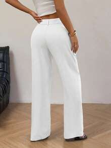 SHEIN Unity Women's Button Front Pleated Wide Leg Loose Pants - White - View 2