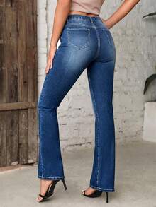 EMERY ROSE Jeans acampanados de talla grande con lavado casual y ajuste slim - Azul - Ver 2