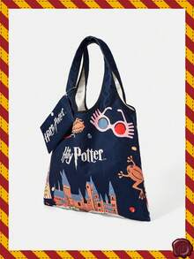 HARRY POTTER X SHEIN 1 paquete, bolso tipo chaleco de pana con estampado de rana y caramelo, de gran capacidad. - Azul Marino - Ver 6
