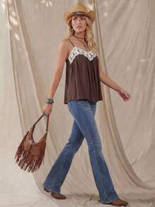 Wildy 波西米亚风休闲西部乡村蕾丝撞色无袖背心，日常通勤必备夏季基本款上衣，夏季可爱女式上衣，波西米亚风女式上衣，波西米亚风背心，波西米亚风时尚女装，波西米亚风时尚女装，波西米亚风时尚女装，音乐节穿搭，夏季穿搭，夏季女式度假穿搭，夏季休闲女式上衣 - 彩色 - 查看 4