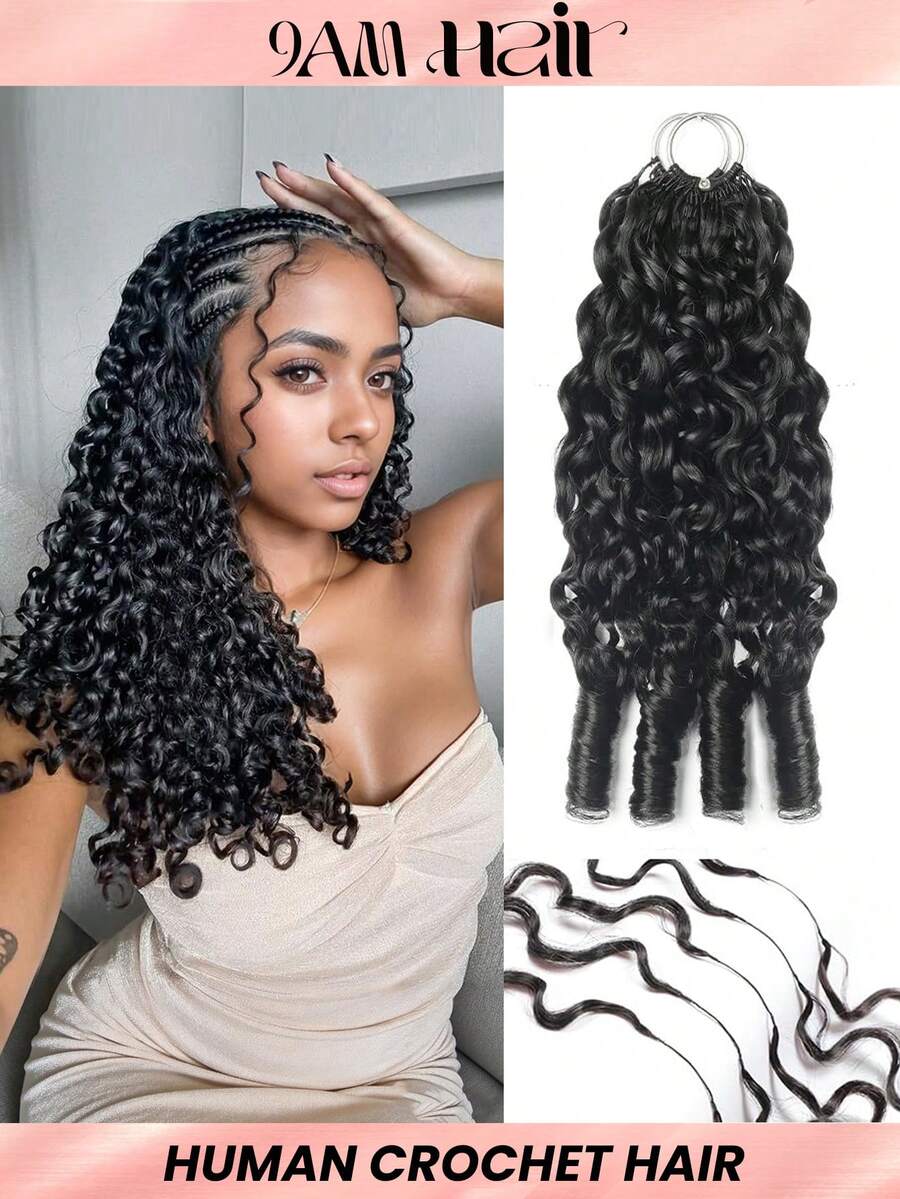 Boho Braids Human Crochet Hair In 100% Remy Human Hair Burmese Curly Feather Crochet Human Hair Line Boho Crochet Braids Human Hair Salon Silky Seamless Invisible For Thin Hair Woman Micro Pre Looped Crochet Human Hair Extensions Miracle Knots Crochet Human Hair