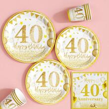 Gold Balloons 40th Anniversary Disposable Plates, Napkins And Cups Set, Serves 20 Guests. This Disposable Party Set (Including Plates, Napkins And Cups) Is Perfect For Birthday Parties, Weddings And Family Picnics. - View 4