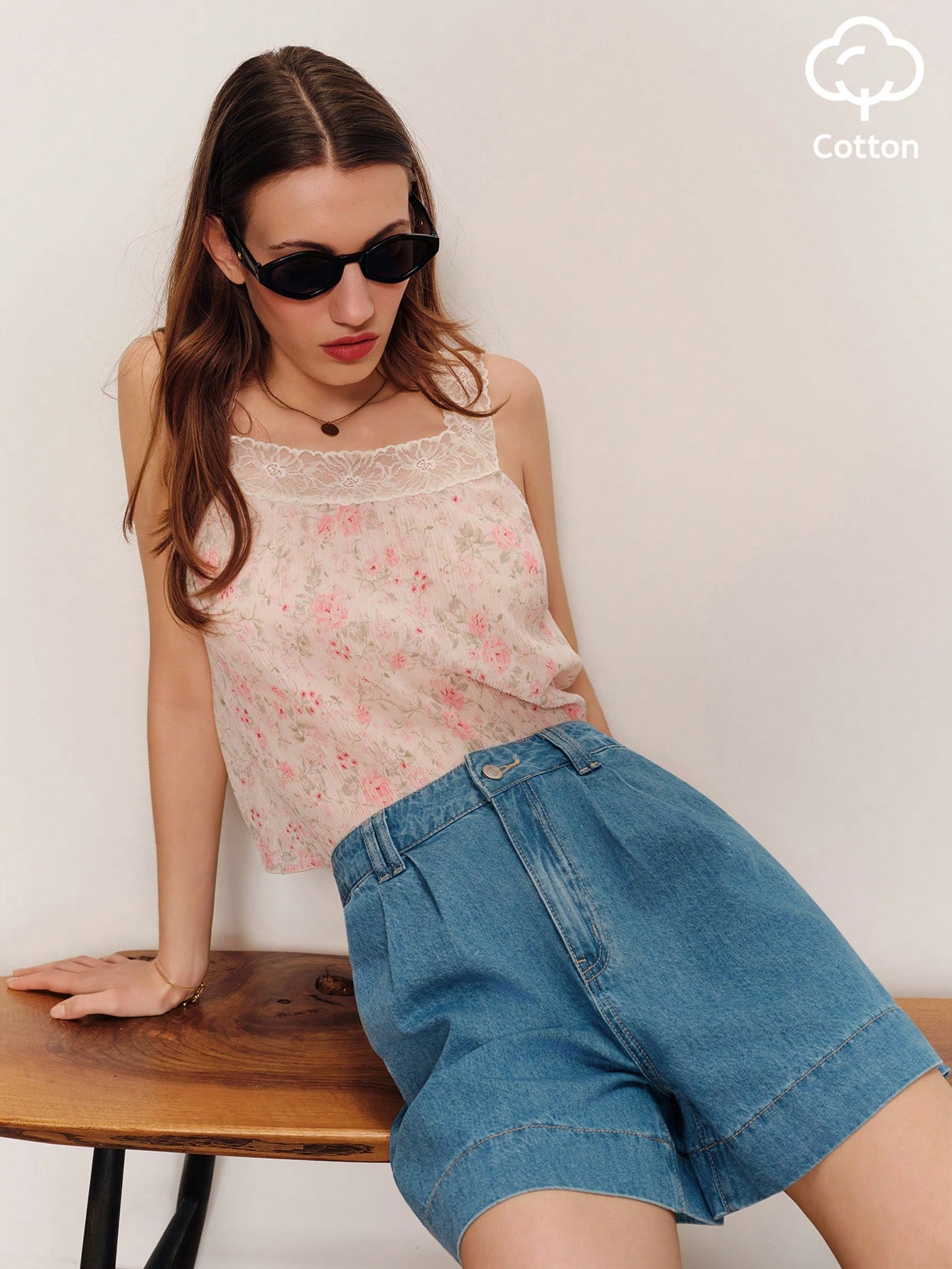 High-Waist A Line Denim Shorts With Front Pleats Spring Summer Vacation Outfit Cozy Cotton Shorts Going Out French Style Parisian Style Vintage Shorts Blue Shorts