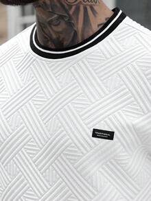 Manfinity CasualCool 男士白色夏季休閒街頭風兩件套，紋理絎縫短袖T恤與短褲套裝，城市度假寬鬆版型日常穿著復古Y2K - 白色 - 查看 5