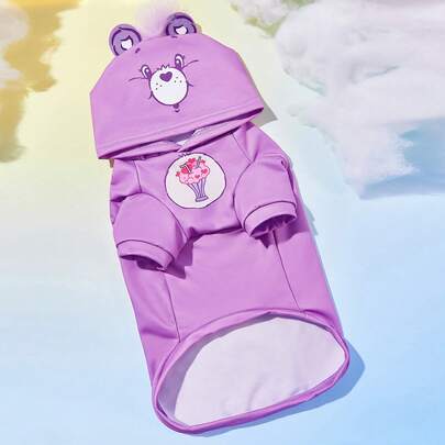 SHEIN X Care Bears 1件可爱卡通图案印花宠物连帽卫衣，猫咪服装，狗狗服装，尺码 XXS-XXXXL，分享熊，加油熊