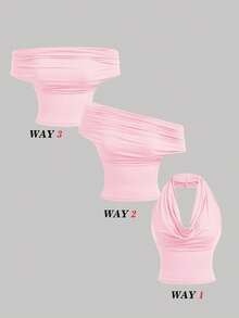 SHEIN MOD 2件套三穿女式休闲纯色修身上衣，C - 淺藍色 - 查看 3