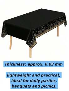 137x274cm Disposable Black Tablecloths Rectangle Gold Dot Waterproof Party Table Covers For Birthday Wedding Engagement Christmas Party Decorations,Christmas Mother's Day Graduation - Black - View 2